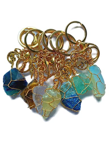 Battletim Raw Crystal Keychain Natural Stone Key Ring Healing Gemstone Crystal Gift Keyring Bag Accessory,Clear Quartz #TOP2