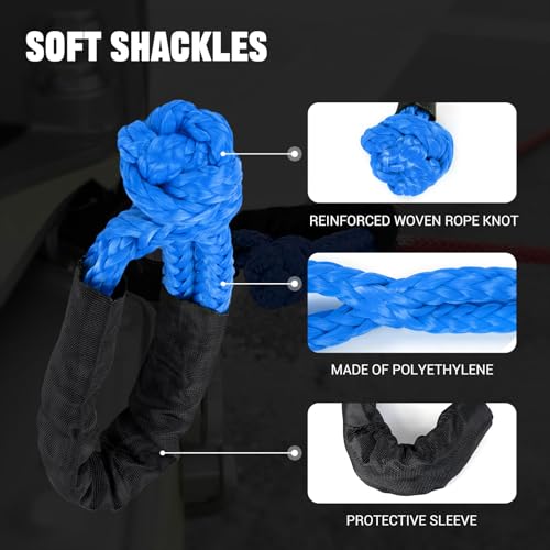 Image of BARTOO Winch Snatch 66000 LB Recovery Ring with 2 PCS Soft Shackle 1 /2 inch X 22 Inch Winch Rope, for ATV UTV SUV Truck Off-Road Vehicle Recovery Accessories, Blue