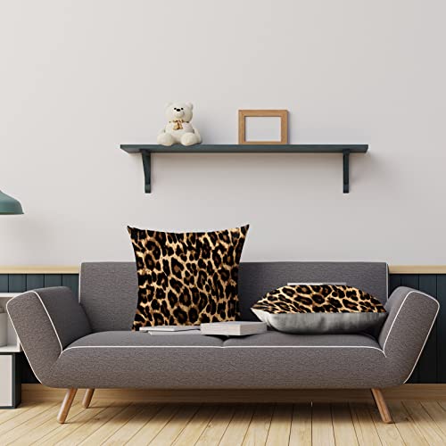 Sanwarm Throw Pillow Covers Home Decor Set Of 4 Pillow Cases Decorative 18 X 18 Inches Cushion Couch Sofa Pillowcases Leopard Work African Animal Black #TOP4