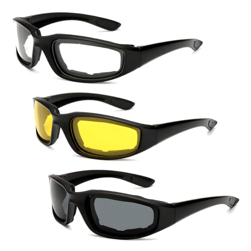 Yourkar 3 PCS Motorcycle Riding Goggles, Cycling Sunglasses with Soft Pad, Windproof Cycling Goggles, Motorcycle Accessories