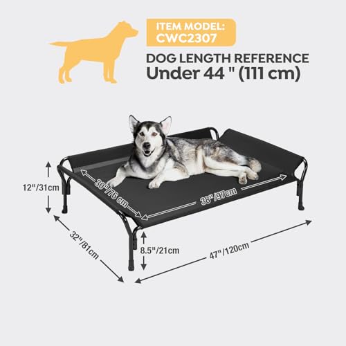 Veehoo Cooling Elevated Dog Bed, Raised Pet Cot with Guardrail & Slope Headrest, Durable & Breathable Teslin Mesh, Non-Slip Feet, Washable Dog Sofa Bed for Indoor & Outdoor, Large 47" x 32", Black - Image 4