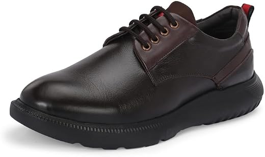 Hitz Men's Brown Leather Casual Lace Up Shoes
