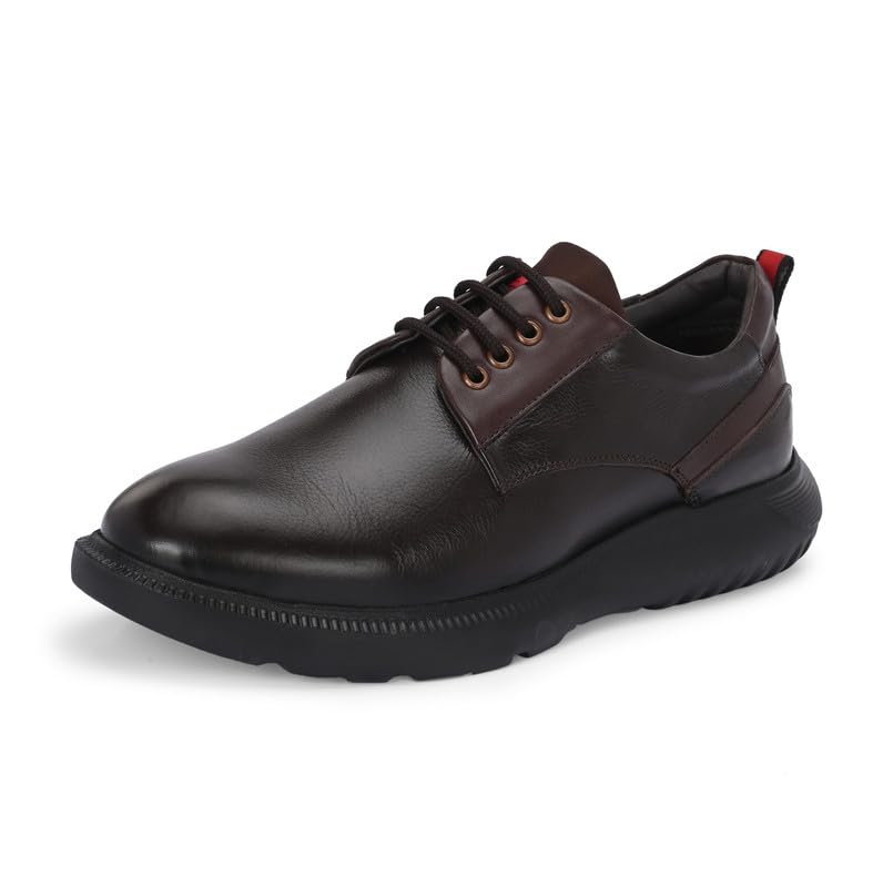 Hitz Men's Brown Leather Casual Lace Up Shoes