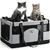 Pecute Cat Carrier for 2 Cats Build-in Steel Frame and Removable Divider,Large Pet Car Carrier for Travel,Foldable,Soft Double Cat Crate Breathable Mesh Fabric,Suitable for Dog Crate,Vet,Gray