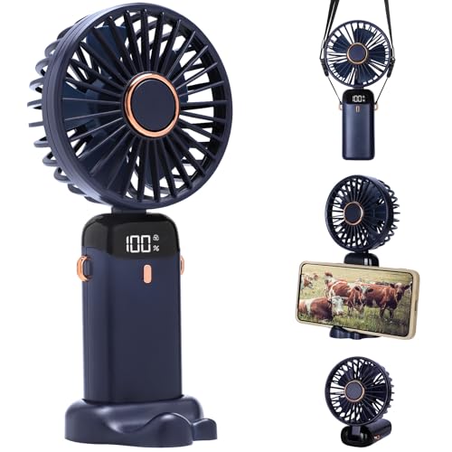 SAUGLAE Ventilatore portatile, ricaricabile tramite USB, con 5 velocità, batteria integrata da 5000 mAh, mini ventilatore pieghevole da scrivania con display a LED, per casa, ufficio, camera da letto,