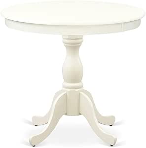 East West Furniture Antique Dining Room Table - 36x36 Inch Linen White Round Table with Pedestal Base