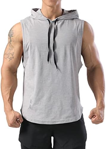 Magiftbox Mens Sleeveless Workout Hoodie Shirts Quick Dry Hooded Gym Tank Tops for Men T54B_Grey_US-L