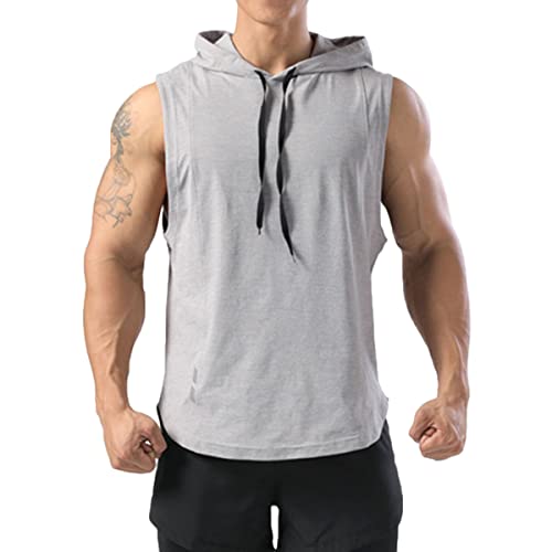 Magiftbox Mens Sleeveless Workout Hoodie Shirts Quick Dry Hooded Gym Tank Tops For Men T54B_Grey_Us-L #TOP3
