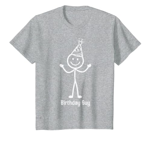 Birthday Guy Stickman Bday Party Stick Man Men Boys Kids T-Shirt, Youth, Heather Grey, 4T