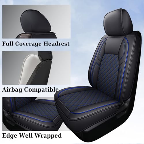 Image of Coverado Toyota Tundra Seat Covers, Leather Car Seat Covers Full Set Automotive Seat Covers Protector Compatible with 2007-2021 Toyota Tundra Crew /Crewmax /Extended /Double Cab(Blue)