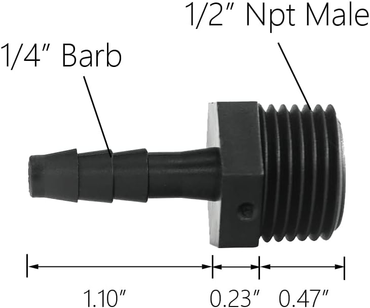 20 pcs 1/4" Barb x 1/2" NPT Male Connector, Plastic Hose Barb Fitting, Adapter, Industrial Hose Barb to Pipe Fittings Connect