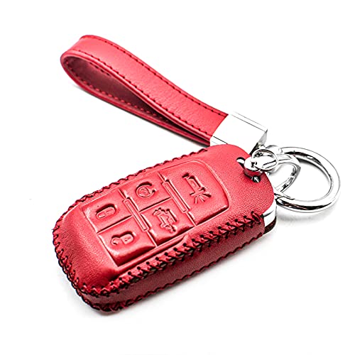 MECHCOS Compatible with 2021 2020 2019 Ram 2500 3500 4500 5500 Smart 5 Buttons Leather Keyless Entry Remote Control Key Fob Cover Case Protector Accessories, Red