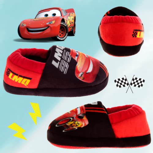 Disney Lightning Mcqueen Boys Pj Slippers | Indoor Warm Plush Slippers, Black Red, 11-12 Little Kid #TOP3
