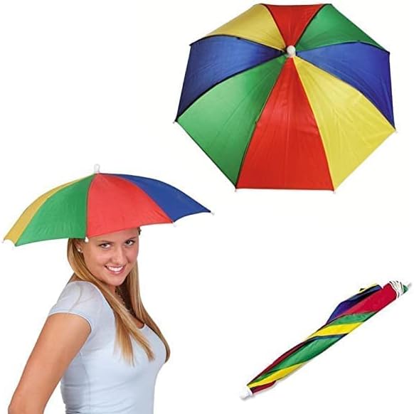 Ladies Mens Adult Multi Colour Festival Essential Umbrella Rain Hat Fancy Dress Blue/Red/Yellow 32cm