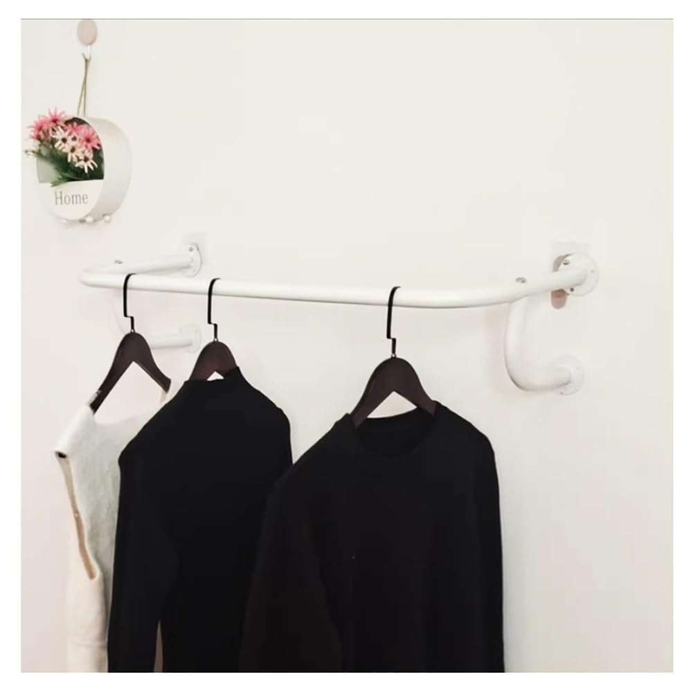 HPTHLY Clothes Rack, Industrial Pipe Clothing Rack For Hanging Clothes, Wall Mounted Clothing Display Stand, For Closet Storage (White-60X35X15Cm)