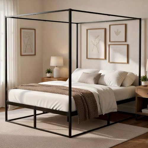CLP Estructura de Cama con Dosel Batoni, Cama para Adultos, Marco y somier de Metal Negro Estable, Tamaño:140 x 200 cm