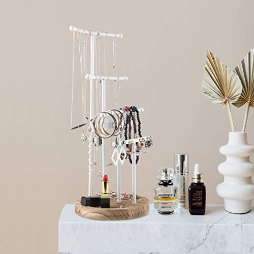 Becko Jewelry Organizer Stand 5 Tiers Jewelry Tree Stand Jewelry Holder for Necklaces Bracelets Earrings and Rings (white)