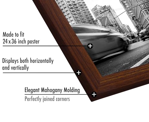 Americanflat 24x36 Poster Frame with Polished Plexiglass - Wide Picture Frames Made of Engineered Wood for Vertical or Horizontal Wall Display - Epic Collection - Mahogany