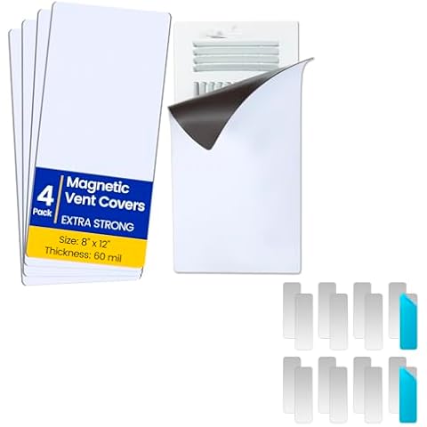 Seatern Magnetic Vent Covers & Metal Plates Bundle, 4 Covers (8" x 12") + 16 Adhesive Steel Strips for Non-Steel Vents Cover