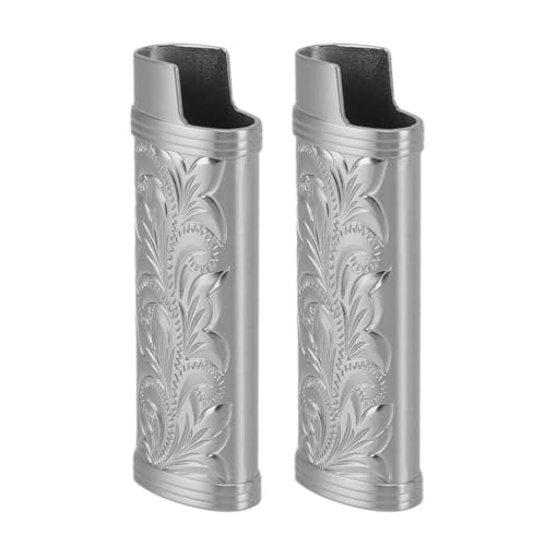 Yechiry Lighter Case Stylish Vintage Zinc Alloy Protective Cover for Outdoor Camping Hiking 2 Pcs (Gray)