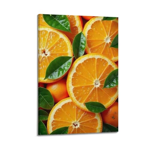 Tableau tranches de fruits et feuilles vertes pour salon lumineux