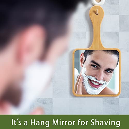 Jasefa Handheld Mirror,Natural Bamboo Hand Mirror With Handle,Cute Hand Held Mirror For Shaving Single-Sided Portable Travel Vanity Mirror For Men & Women,6.3" W X 11.8" L #TOP2