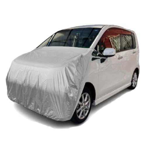 【テマトラン】軽自動車 ボンネットカバー 厚手 300d フロント バー 自動車 カー ボディ ヘッドライトカバー ワンタッチ ボディーカバー ハーフ 簡単 前だけ 車体 厚手 TEMAx 最大車長3.40m 最大車幅1.48m (シルバー)