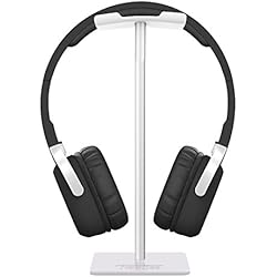 New Bee Headphone Stand Headset Holder Earphone Stand with Aluminum Supporting Bar Flexible Headrest ABS Solid Base for All Headphones Size (White)