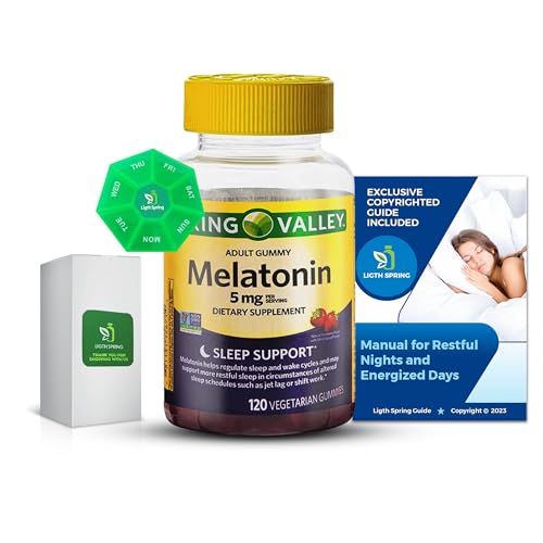 Melatonin 5Mg, 120 Gummies, Sleep Support with Bundle Exclusive Better Ligth&Spring Guide + Weekly Pill Organizer (3 Items)