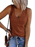 Saodimallsu Womens Loose Tank Tops Ribbed V Neck Sleeveless Henley Shirts Casual Button Up Cami Knit Tees (Small, RED)