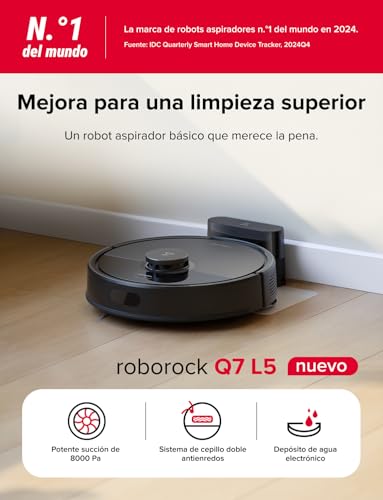 Miniatura 2 de Roborock Q7 L5 Robot Aspirador Y Mopa Doble Sistema Antienredos, Succión Hyperforce De 8,000 Pa, Navegación Precisa, Rendimiento De Nivel Básico, Dueños De Mascotas, Negro