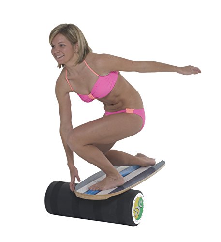 Indo Board Mini Pro Balance Board With Roller - Surf Classic Design - For Snowboarders, Wakesurfers And Kiteboarders - 39" Long Deck And 8.5" Diameter Roller #TOP2