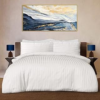 Ar ware White 100% Cotton satin stripe double duvet cover 3 pieces hotel quality bedding set with pillowcases super soft breathable quilt cover