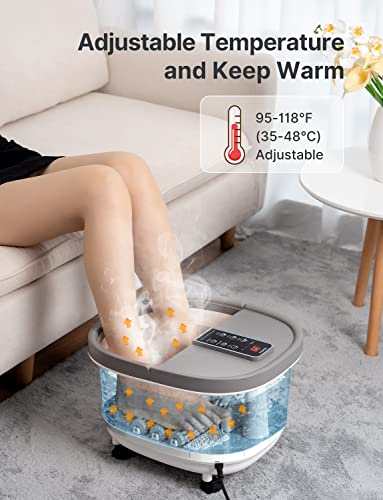 Renpho Foot Spa Bath Massager, Gfci Plug Foot Spa Soaker With Motorized Shiatsu Massage Rollers, Heat,Bubbles,Red Light,Pumice Stone,Acupressure Massage Points,Temperature Control For Tired Feet #TOP1