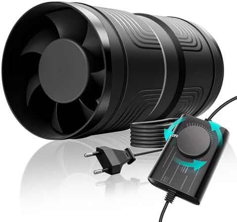 HG Power Rohrventilator 100mm Regelbar, Rohrlüfter, A-100mm | Badlüfter, Rohreinschubventilator, Abluftventilator EU-Stecker für Küchen Badezimmer Garage Growzelt Gewächshaus Kelle