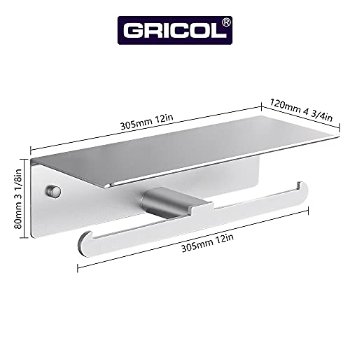 Gricol Double Toilet Paper Holder With Shelf Wall Mount, Dual Self Adhesive Roll Tissue Holder For Mobile Phone Storage, Aluminum Rustproof Commercial Toilet Paper Dispenser #TOP3