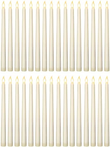 Treela 24 Pcs LED Taper Candles Battery Operated Flameless Taper Candles Bulk Lights LED Candles for Valentine's Day Birthday Wedding Party Supplies (Ivory)