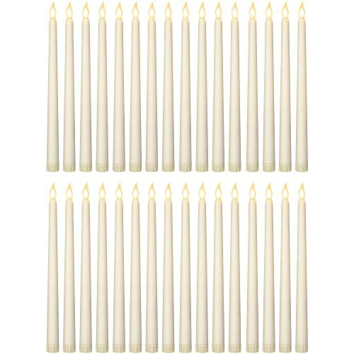 Treela Battery Operated LED Taper Candles,Basic,11 Inch,Ivory | 24 Pack Flameless Fake…