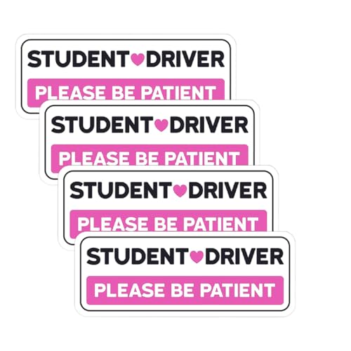 Image of Student Driver Sticker Decal, Non-Magnetic Car New Driver Sticker for Car, Please Be Patient Student Driver Safety Sign & Vehicle Warning Sign, Removal Pink Vehicle Bumper Sticker (4PCS)