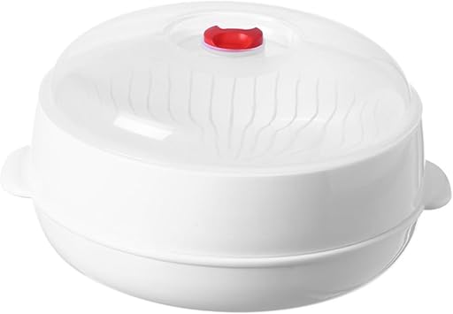 Garneck High Temperature Microwave Steamer with Ventilated Lid for Vegetables Food Steaming Container for Dumplings Rice Single Round Cooking Basket for Microwave Oven Kitchen Cookware