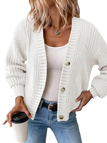 Women’s Chunky Knit Cardigan – Waffle Knit Button Down Oversized