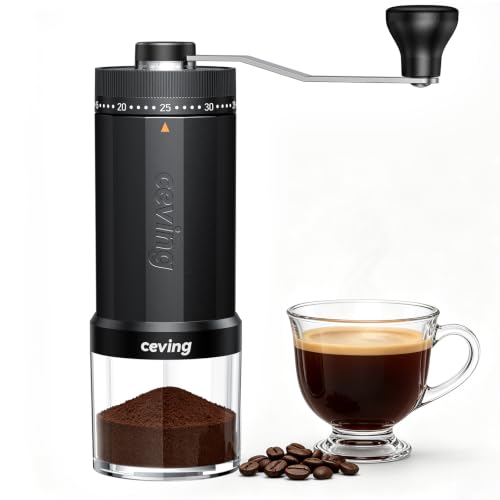 Image of CEVING World's First 60g Large Capacity Manual Coffee Grinder, Black | 40 External Settings, Portable Hand Coffee Bean Mill with Ceramic Conical Burr for Travel, Camping, Drip, Pour Over & Gift