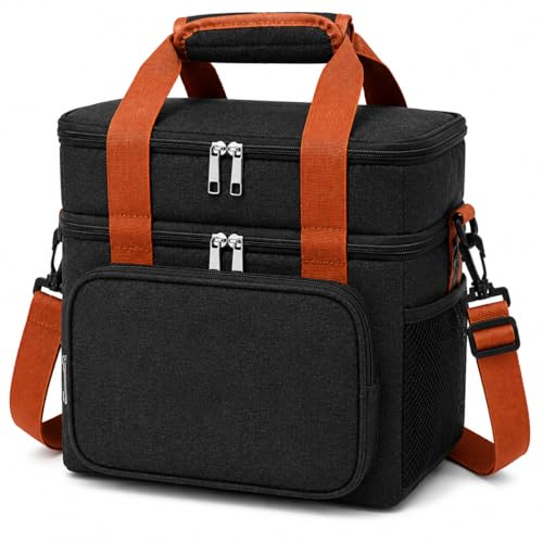 Bolsa Térmica Grande para Marmita com 2 Compartimentos, Lancheira Térmica Impermeável com Alça de Ombro, Bolsa para Alimentos e Bebidas, Trabalho Academia Viagem Escola