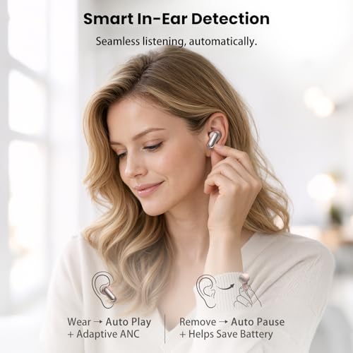 Image of TOZO NC20 Active Noise Cancelling Wireless Earbuds, LDAC Hi-Res Sound Bluetooth Headphones, 6 Mics AI Call Ear Buds 80H Playtime, Dual Pairing, 32 EQ via App, IPX8 Waterproof, Wireless Charging Case
