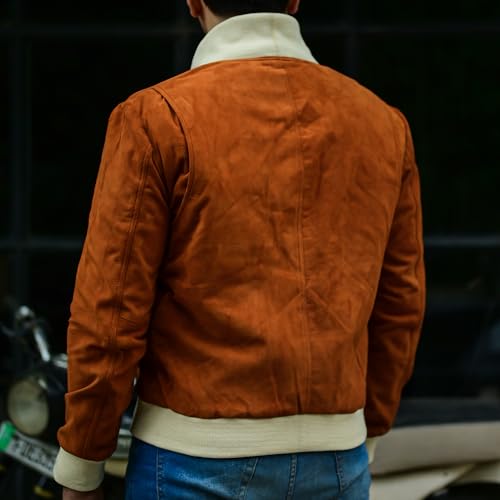 Image of Jild Varsity Style Leather Bomber Jacket Men - Casual Fashion Real Suede Classic MA-1 Leather Jacket Men