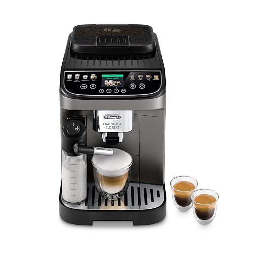 De'Longhi Wspaniały Evo Next ECAM312.80.TB, automatyczny ekspres do kawy z mlekiem, ekspres do kawy i cappuccino z intuicyjnym wyświetlaczem dotykowym, 1450 W, czarny/tytanowy
