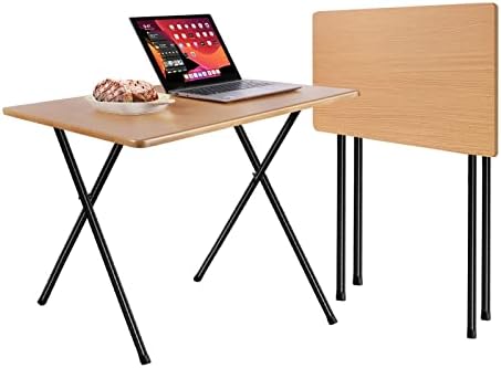 Folding TV Tray Table, 2.6-Foot TV Dinner Folding Table for Small Space Eating, Dinner Foldable Side Desk with Wooden Top and Metal Frame(1 Piece-Natural)