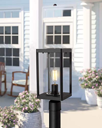 Beionxii Outdoor Post Lantern, 20" H Large Modern Lamp Post Light Fixture Exterior Pillar Lights With Pier Mount Base, Black Cast Aluminum W/Clear Cylinder Glass - A291P-2Pk #TOP5