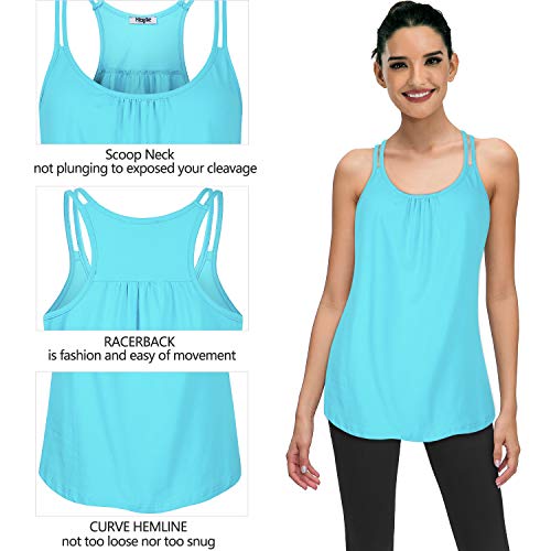 Hibelle Slimming Tank Tops For Women, Feminine Sleeveless Summer Casual Yoga Sports Shirts Crewneck Flowy Dressy Front Ruched Racerback Loose Fitted Seamless Stitching Tunic Blue Small #TOP2