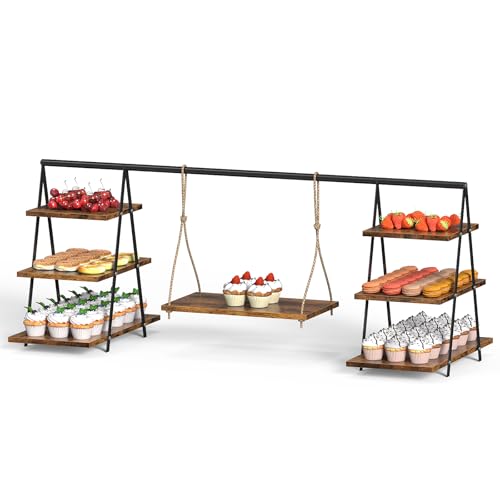 LIANTRAL Wooden 3 Tier Cupcake Stand, Wood Cupcake Display Stand with Swing | Brown Dessert Table Display Set with Serving Tray for Birthday, Party, Wedding, Farmhouse Decor
